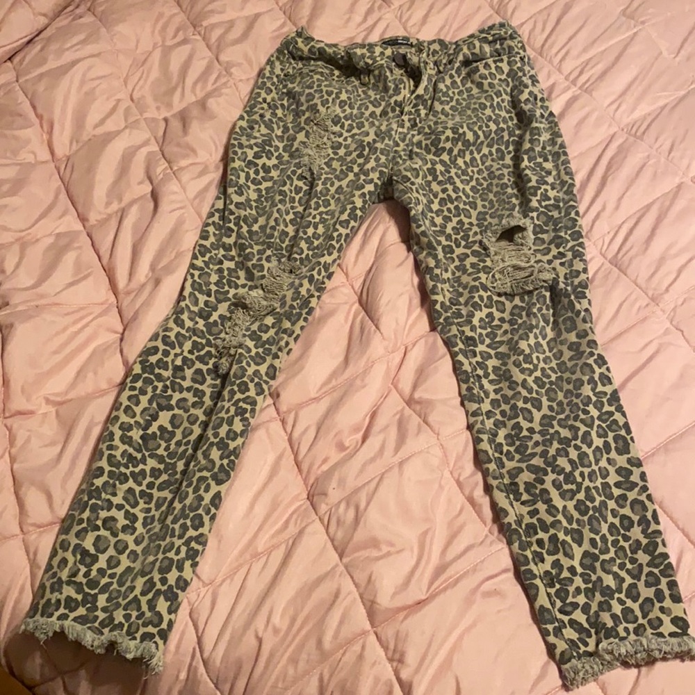 Cheetah , ripped ankle skinny jeans